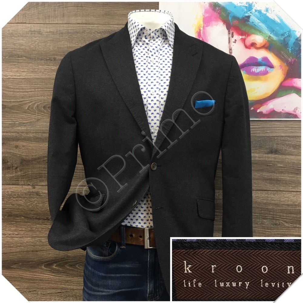 KROON Mens Flannel Wool Blazer Sport Coat Casual Jacket Size 44R Classic Suit